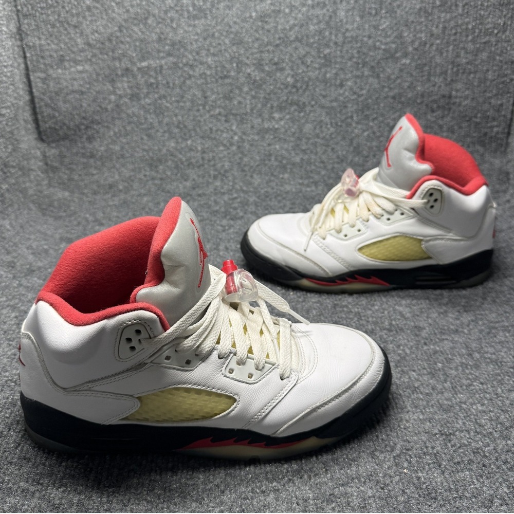 Jordan 5 Retro Fire Red Kids 6Y White Basketball Shoes 440888-102